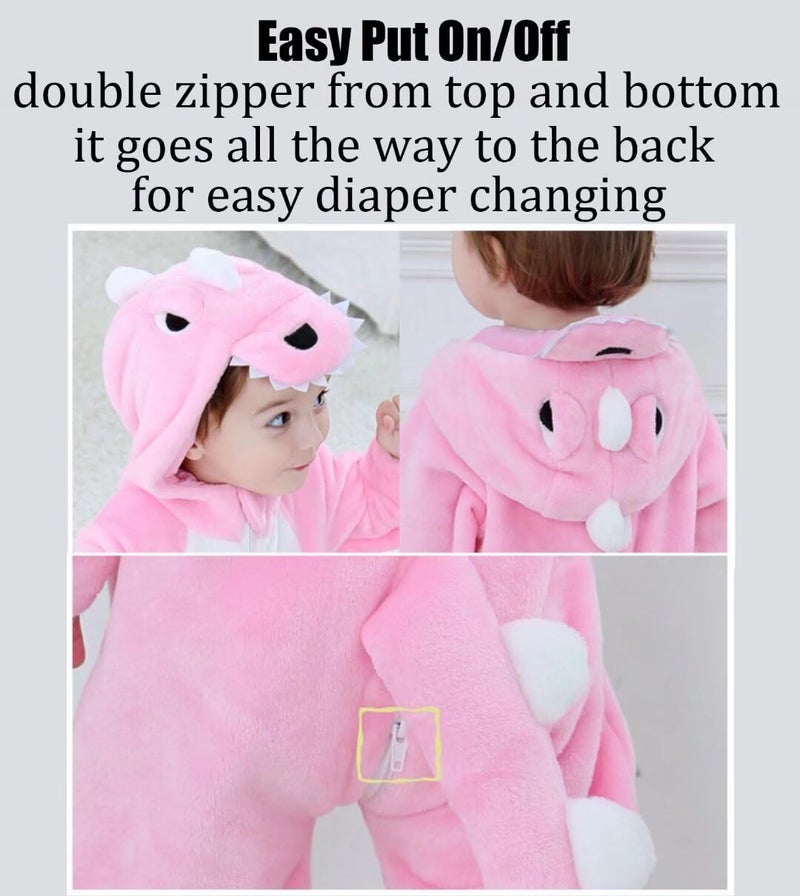 OLLULL Baby Pink Dinosaur Costumes Unisex Toddler Outfit Halloween Dress Up Romper 12-18 Months - Image 5